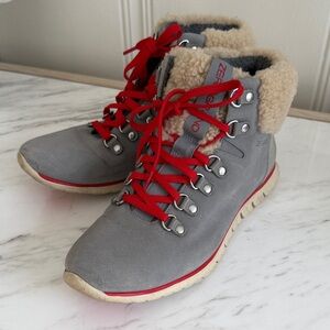 Cole Haan "Zerogrand" waterproof Gray Booties with Red Laces